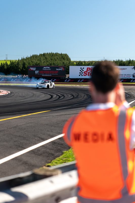 Trackside media coverage at motorsport event